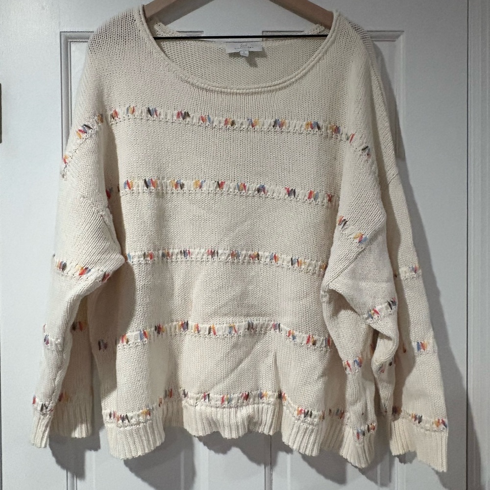 New Directions Cream Sweater with Colorful Details